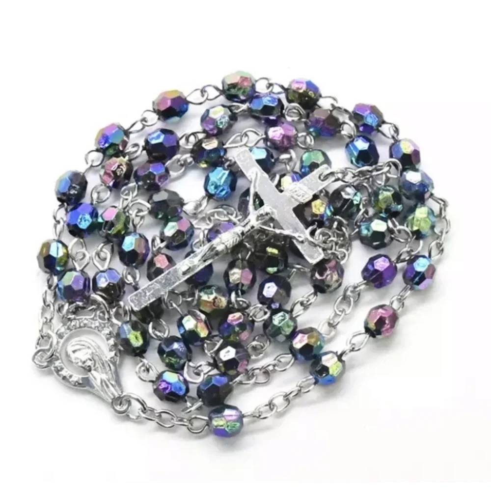 Rainbow Iridescent Acrylic Beaded Catholic Religious Rosary